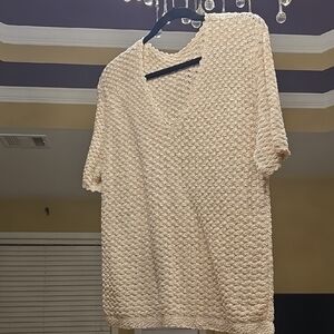 HAND MADE Cozy Cream V-Neck Top with Textured Knit